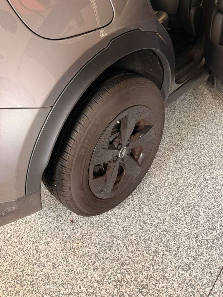 Tire tread and wheel well close-up